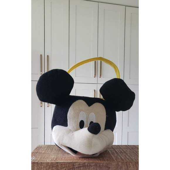 Disney Plush Mickey Mouse Basket Black Red Handle Halloween Nursery Decor - Picture 1 of 9